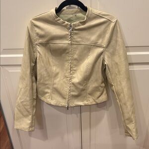 Musera Cream Zip-Front Faux Leather Jacket